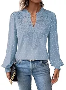 TUUHAW Langarmblusen TUUHAW Top Damen Boho Bluse Langarmshirt Oberteile Elegant Fließend V-Ausschnitt Shirt Herbst Lässig Outfits Spitze Kleidung