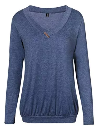 FLEASEE Langarmshirts FLEASEE Damen Langarmshirt Rundhals Langarm Oberteile Longshirt Allover Anker Druck mit Kordeln/Einfarbig Elegant Bluse Tops