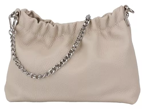 SH Leder Taschen & Rucksäcke SH Leder Echtleder Umhängetasche Clutch kleine Tasche Abendtasche Alltagstasche mit Silberne Kette 23x14cm Elke G355