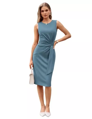 GRACE KARIN Cocktail GRACE KARIN Damen Elegantes Wickelkleid Ärmellos Etuikleid Rundhals Midi Business Kleid Cocktail Party Bleistiftkleid Formelle