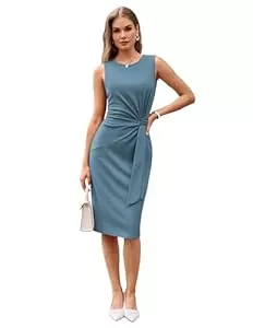 GRACE KARIN Cocktail GRACE KARIN Damen Elegantes Wickelkleid Ärmellos Etuikleid Rundhals Midi Business Kleid Cocktail Party Bleistiftkleid Formelle