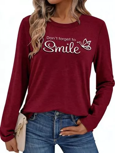 Pawate Langarmshirts Pawate Damen Langarmshirt Bedruck Oberteile Langarm Shirts Herbst Basic Tops Tunika