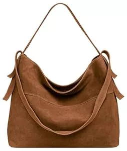 Caspar  Caspar große Vintage Leder Schultertasche lässige Damen Handtasche aus Wildleder mit Reißverschluss - PREMIUM LINE - Modell No.816 - Made in Italy