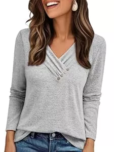 Cuptacc Langarmblusen Cuptacc Pullover Damen Langarmshirt V Ausschnitt Elegant T Shirt Knopfleiste Longsleeve Damen Oversized Tunika Oberteile