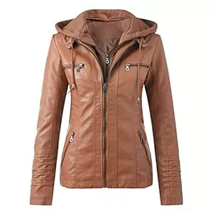 Generic Jacken Lederjacke Damen Kunstleder Jacke Damen Lederjacke mit Kapuzen Große Größen Herbst Winter Langarm Motorrad Jacke Winterjacke Slim Fit Hoodie Mantel Streetwear mit Reißverschluss Tasche