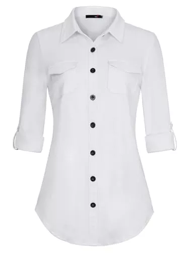 DJT FASHION Hemdblusen DJT Damen Weiches Gestrick Kariertes Blusen Langarm Oberteile Roll Up Ärmel Hemdbluse Button Down Tops