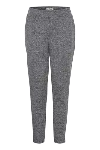 ICHI Hosen ICHI IHKATE Jacquard Damen Hose Stoffhose mit Eingrifftaschen Paspeltaschen Gummizug leicht elastisch Regular fit