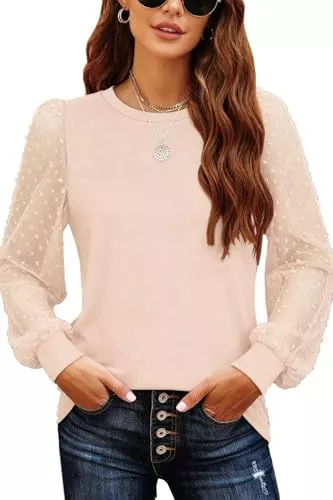 Teesho Langarmshirts Teesho Tshirt Damen V Ausschnitt Casual Oberteile Elegant Streifen Mesh Bluse Baumwolle Shirt Tops Tunika