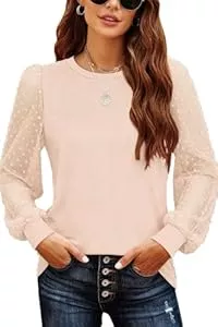 Teesho  Teesho Tshirt Damen V Ausschnitt Casual Oberteile Elegant Streifen Mesh Bluse Baumwolle Shirt Tops Tunika