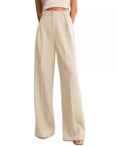 JUOIANTANG Hosen JUOIANTANG Damen Weite Hosen Lose Lässig Gerade Palazzo Hose Hohe Taille Elegant Business Anzughose Damen mit Tasche