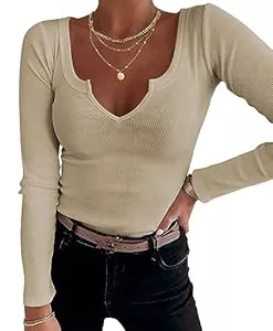 TrendiMax Langarmshirts TrendiMax Damen Langarmshirt Slim Fit Basic T-Shirt Sexy Oberteile Stretch Pullover V Ausschnitt Langarm Tops Tee Shirts