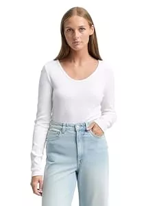 TOM TAILOR Denim Langarmshirts TOM TAILOR Denim Damen 1048986 Slim Fit Langarmshirt mit Rippstruktur