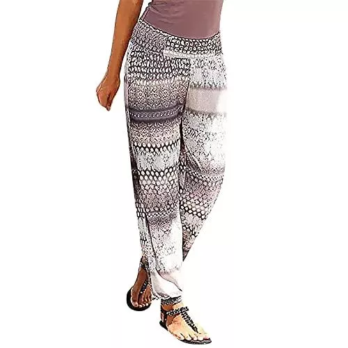 yeyeyo Hosen yeyeyo Damen Sommerhose Haremshose Freizeithose Bedruckte Boho Strand Hosen Lässige Haremshose Casual Strandhose Bohemian Beach Pants Freizeithose mit Taschen Frauen Hosen Jogginghose