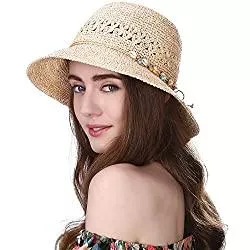 Comhats Hüte & Mützen Comhats Damen Faltbare Sonnenhüte Strohhüte mit Sonnen Shade 100% Raffia Stroh breite Krempe