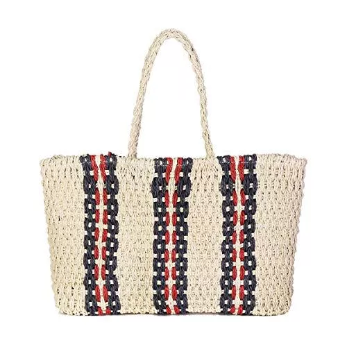 JOSEKO Taschen & Rucksäcke JOSEKO Sommer Strand Tasche, Damen Stroh Handtasche Sommer Korbtasche Basttasche Strand Schultertasche Einkaufstasche für Reise Täglicher Gebrauch (Beige)