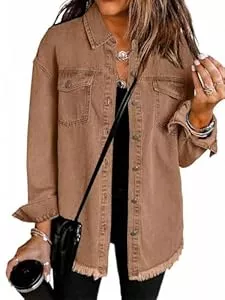 seiveini Hemdblusen seiveini Jeansjacke Damen Oversize Langarm Ripped Jean Jacken mit Tasche Denim Jacke Damen Lang Button Down Hemdjacke Casual