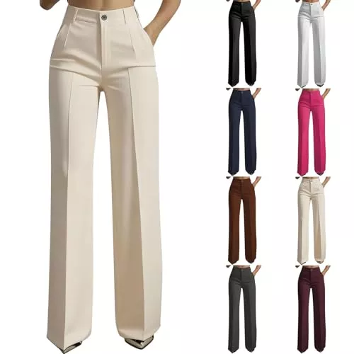 Generisch Hosen Anzughose Damen High Waist Hosen Weites Bein Stoffhose Elegante Marlenehose Palazzo Hose Straight Leg Damenhosen Business Outfit Schickes Bundfaltenhose Bootcut Damenhose Schwarze Stoffhosen Kleidung