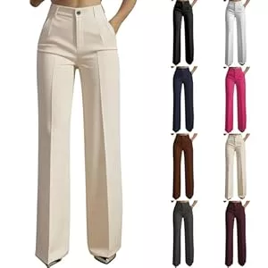 Generisch Hosen Anzughose Damen High Waist Hosen Weites Bein Stoffhose Elegante Marlenehose Palazzo Hose Straight Leg Damenhosen Business Outfit Schickes Bundfaltenhose Bootcut Damenhose Schwarze Stoffhosen Kleidung