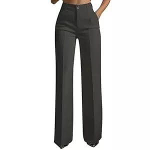 Generisch Hosen Anzughose Damen High Waist Hosen Weites Bein Stoffhose Elegante Marlenehose Palazzo Hose Straight Leg Damenhosen Business Outfit Schickes Bundfaltenhose Bootcut Damenhose Schwarze Stoffhosen Kleidung