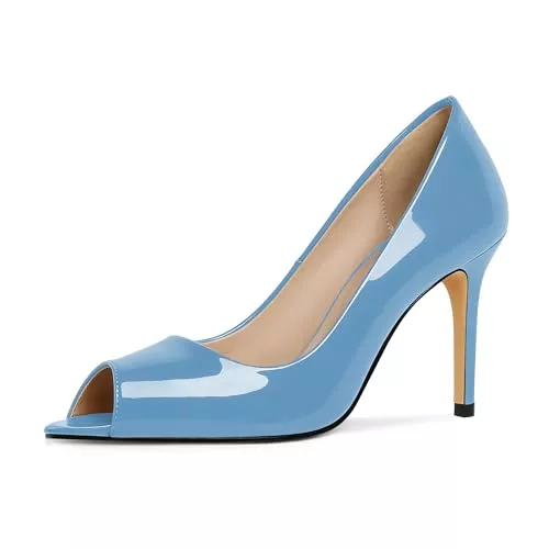 EDEFS High Heels EDEFS Damen Slip On Pumps Stiletto Heel 3 Zoll Peep Toe Design Lackleder Ideal für Mode Hochzeit Braut &amp; Party Anlässe