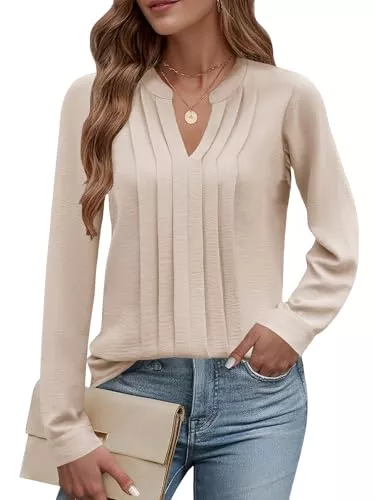 Cuptacc Langarmblusen Cuptacc Bluse Damen Elegant V-Ausschnitt Oberteile Damen Herbst Chiffon Langarmshirt Casual Business Tops