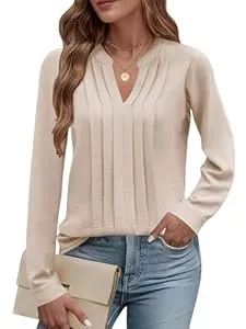 Cuptacc  Cuptacc Bluse Damen Elegant V-Ausschnitt Oberteile Damen Herbst Chiffon Langarmshirt Casual Business Tops