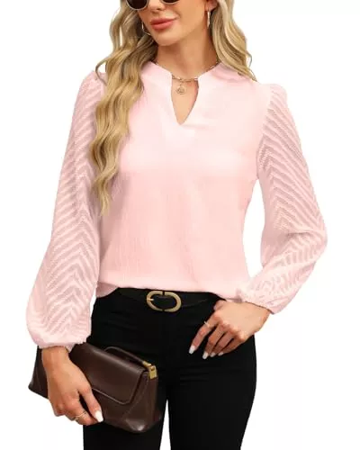 Atxnn Langarmblusen Atxnn Damen Blusen Spitze Langarm Oberteile Elegant Chiffon Tops V Ausschnitt Lässige Blusenshirt Arbeit Shirt Hemd für Frühling und Herbst