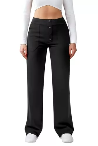 Friptspyg Hosen Friptspyg Hose Damen Hohe Taille Weite Hose Knopf Gerades Bein Hose Casual Arbeit Hose Stretch Yogahose mit Taschen