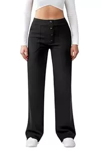 Friptspyg Hosen Friptspyg Hose Damen Hohe Taille Weite Hose Knopf Gerades Bein Hose Casual Arbeit Hose Stretch Yogahose mit Taschen