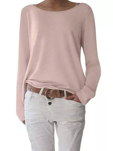 shownicer Langarmshirts shownicer T-Shirt Damen Elegant U-Boot Ausschnitt Shirts Pullover Basic Langarm Oberteile Lässig Longshirt Tops