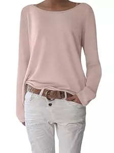 shownicer Langarmshirts shownicer T-Shirt Damen Elegant U-Boot Ausschnitt Shirts Pullover Basic Langarm Oberteile Lässig Longshirt Tops