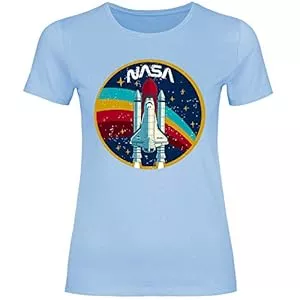 wowshirt T-Shirts wowshirt Damen T-Shirt Explorer-1 NASA Shuttle Rakete Weltall Raumfahrt Regenbogen Vintage