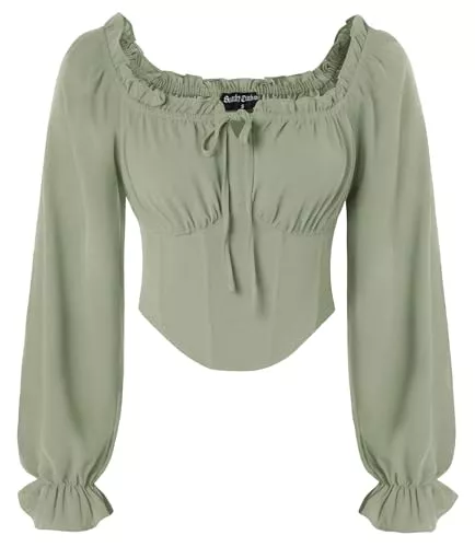 SCARLET DARKNESS Langarmblusen SCARLET DARKNESS Damen Korsett Oberteil Langarm Corset Top Gesmokte Taille Renaissance Bustier