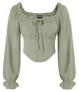 SCARLET DARKNESS Langarmblusen SCARLET DARKNESS Damen Korsett Oberteil Langarm Corset Top Gesmokte Taille Renaissance Bustier