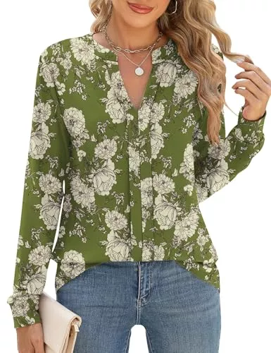 Cuptacc Langarmblusen Cuptacc Bluse Damen Langarmshirt V-Ausschnitt Oberteile Damen Herbst Elegant Pullover Tunika Casual Business Tops