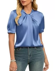 GRACE KARIN Kurzarmblusen GRACE KARIN Damen Satin Bluse Kurzarm Elegante Sommer Party Oberteile Seidenbluse Business Top