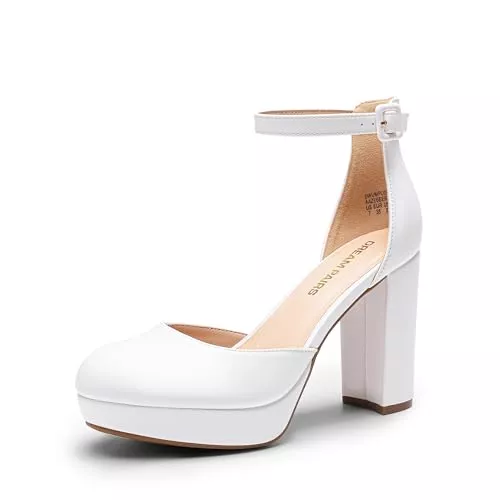 DREAM PAIRS High Heels DREAM PAIRS Damen Plateau High Heels Chunky Blockabsatz Knöchelriemchen Elegante Party Brautschuhe Hochzeitsschuhe