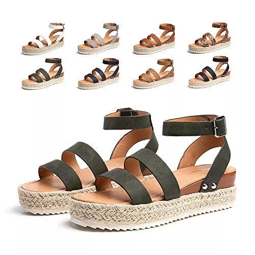 Hitmars Sandalen & Slides Sandalen Damen Plateau Keilsandalen Espadrille Frauen Sandaletten Keilabsatz Sommerschuhe Flatform Slingback Schwarz Braun Weiß Leopard Blau Gelb Größe 35-43 EU