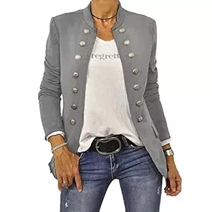 shownicer Blazer shownicer Damen Blazer Elegant Anzugjacke Mantel mit Knopfleiste Military Blazer Lang Slim Fit Freizeit Stehkragen Business Büro Anzug Jacken