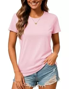 TACVASEN T-Shirts TACVASEN Damen T-Shirt Baumwolle Rundhals Sommer Tshirt Basic Oberteil Lässig Shirt Kurzarm Cotton Einfarbig Tops