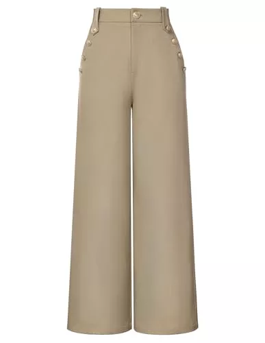 GRACE KARIN Hosen GRACE KARIN Weite Hosen für Damen,Business-Stretchhosen,Dekorativen Knöpfen Hohe Taille Arbeitshose mit Taschen