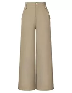 GRACE KARIN  GRACE KARIN Weite Hosen für Damen,Business-Stretchhosen,Dekorativen Knöpfen Hohe Taille Arbeitshose mit Taschen