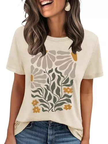 Cuptacc T-Shirts Cuptacc Tshirt Damen Sommer Basic Shirt Oberteile Damen Rundhals Kurzarm Einfarbig Casual Top