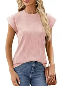 YUTILA Kurzarmblusen YUTILA Damen T-Shirt Sommer Flügelärmeln Kurzarm/Langarm Rundhals Bluse Ärmellose Einfarbig Casual Tunika Oberteile