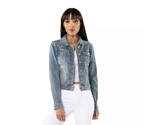 Nina Carter Jacken Nina Carter S338 Damen Jeansjacke Übergangsjacke Leichte Waschungseffekt Jacke Blau Denim Casual