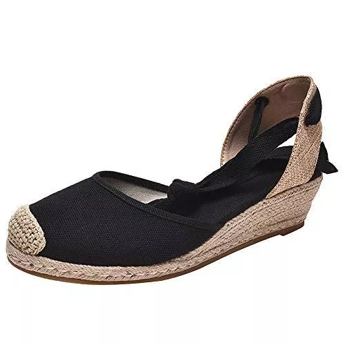 rismart Sandalen & Slides rismart Damen Espadrilles Sandalen Keilabsatz Knöchelriemen Sommer Schuhe