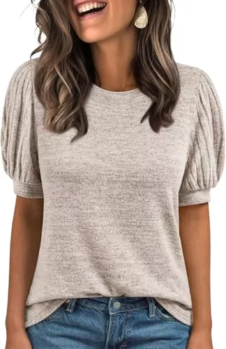 TrendiMax Kurzarmblusen TrendiMax Damen T-Shirt Rundhals Kurzarm Sommer Oberteile Puff Ärmel Locker Shirt Casual Bluse Tops