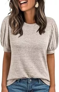 TrendiMax Kurzarmblusen TrendiMax Damen T-Shirt Rundhals Kurzarm Sommer Oberteile Puff Ärmel Locker Shirt Casual Bluse Tops