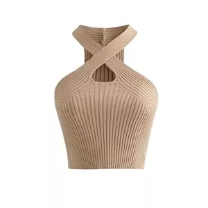 KOEMCY Tops KOEMCY Crop Tops Damen Crop Tank Tops Ärmellose Top Bauchfreie Crop Tops Knitted Tops Sexy Camisole Tank Top Casual Unterhemd