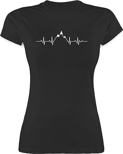 Shirtracer T-Shirts Shirtracer - Shirt Damen - Symbol und Zeichen Outfit - Herzschlag Berge